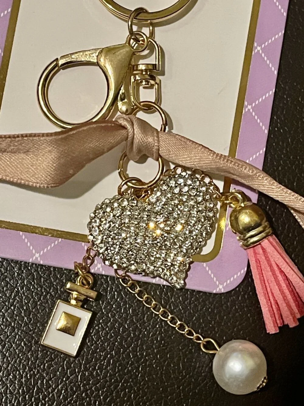 Rhinestone Heart Tassel Keychain Bag Charm| Charms & Co|Gold Tone New on Hangtag